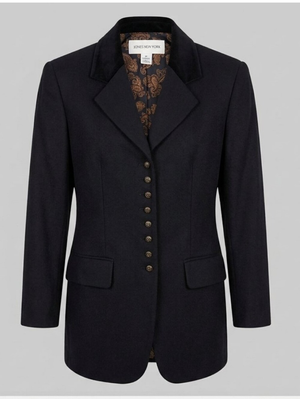 Jones New York Vintage women's Black 100% Wool Long Blazer size 6